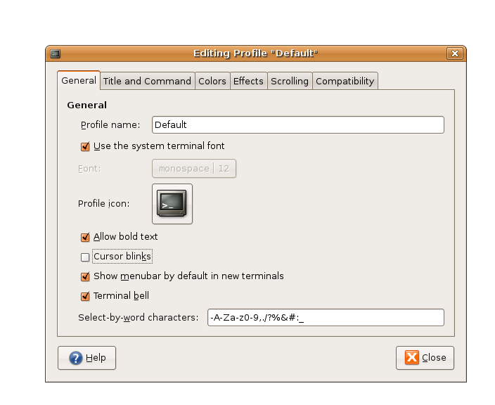 GNOME Terminal Settings in Ubuntu 6.06